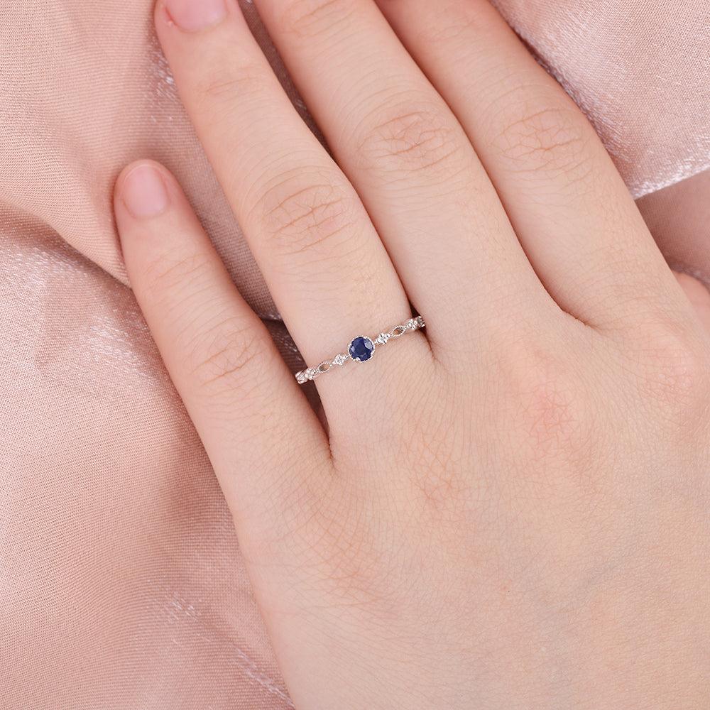 Lab Sapphire Round Cut White Gold Ring - Felicegals 丨Wedding ring 丨Fashion ring 丨Diamond ring 丨Gemstone ring--Felicegals