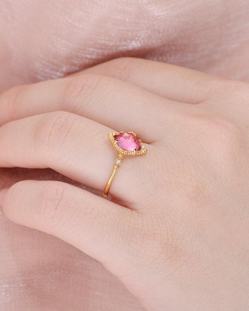 Marquise Lab Ruby Vintage Yellow Gold Ring - Felicegals 丨Wedding ring 丨Fashion ring 丨Diamond ring 丨Gemstone ring--Felicegals