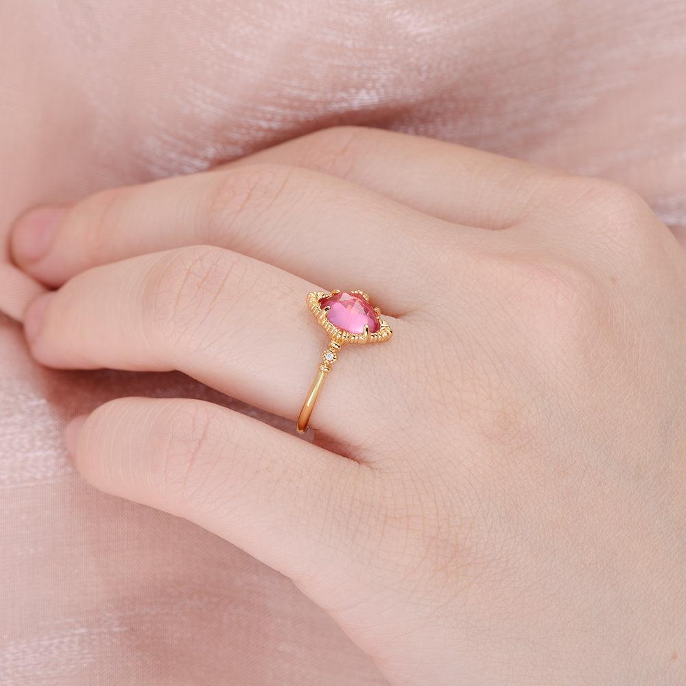 Marquise Lab Ruby Vintage Yellow Gold Ring - Felicegals 丨Wedding ring 丨Fashion ring 丨Diamond ring 丨Gemstone ring--Felicegals