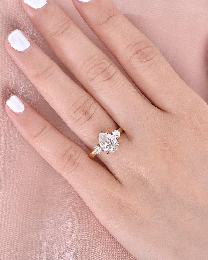 Pear Shaped Moissanite Three Stone Ring - Felicegals