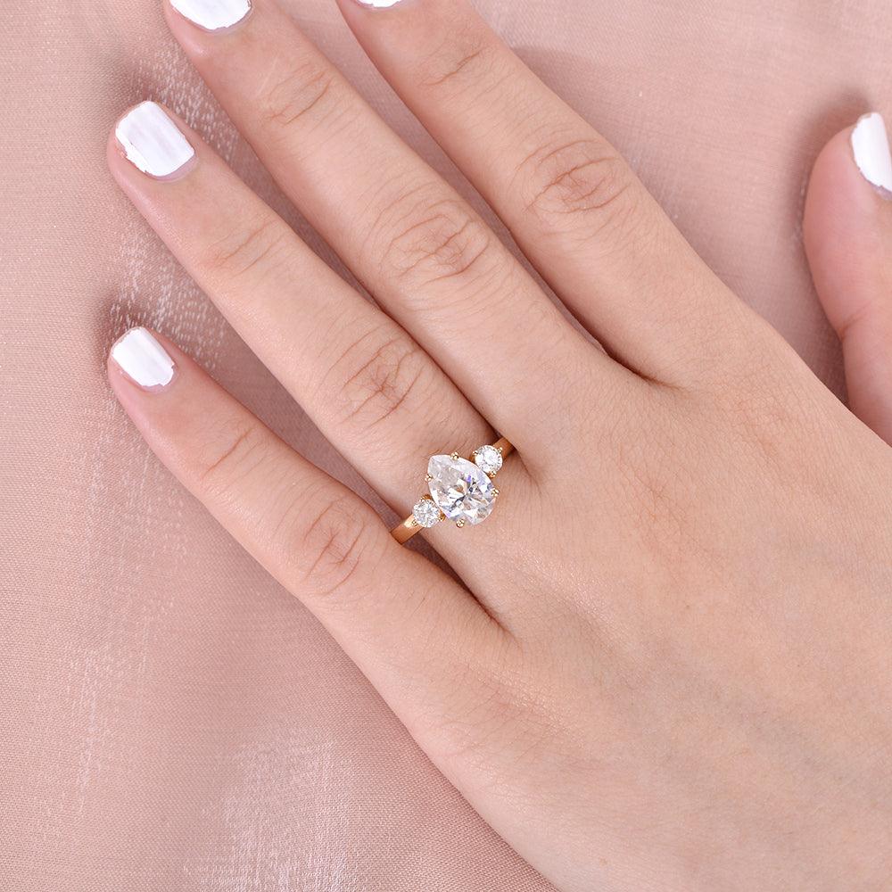 Pear Shaped Moissanite Three Stone Ring - Felicegals