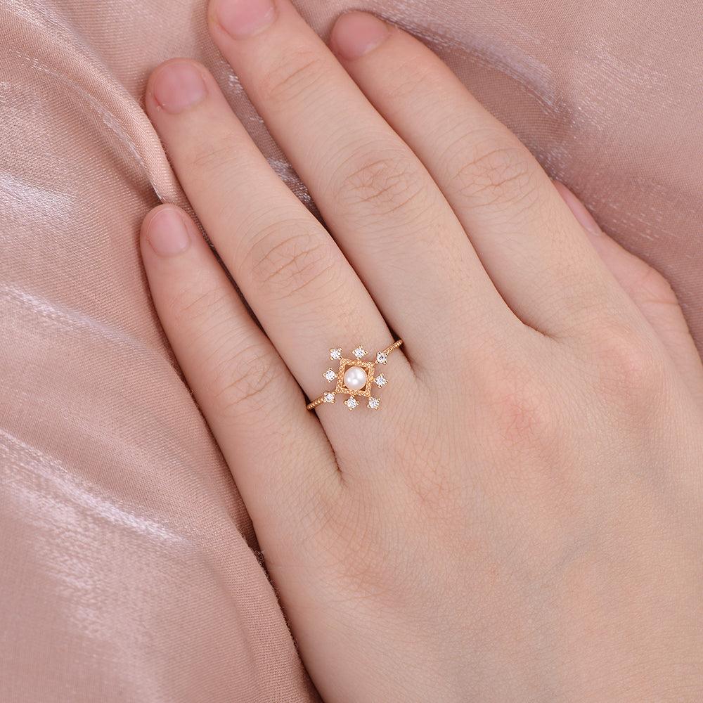 Akoya Pearl Vintage Inspired Yellow Gold Ring - Felicegals 丨Wedding ring 丨Fashion ring 丨Diamond ring 丨Gemstone ring--Felicegals