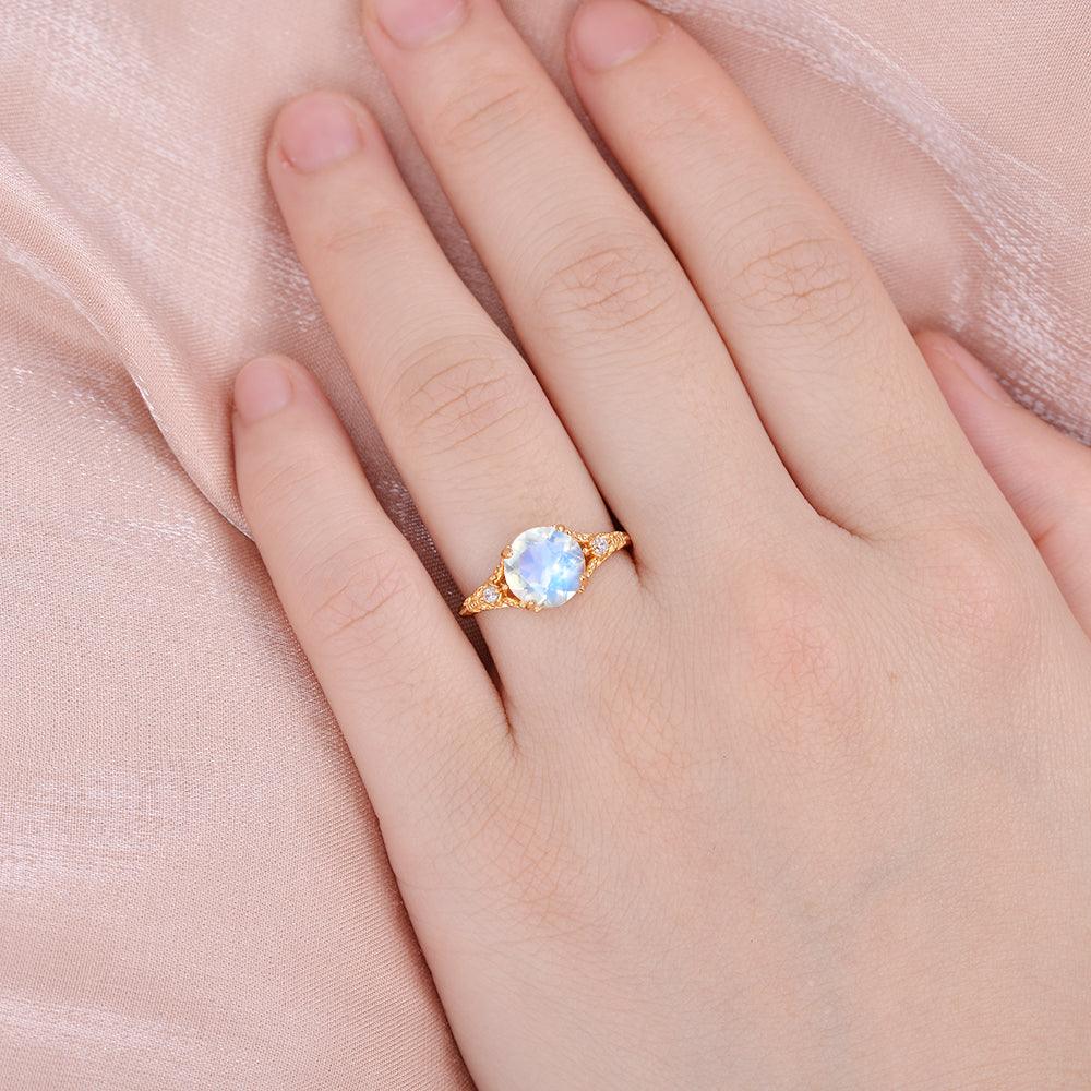 Rose Cut Moonstone Vintage Inspired Yellow Gold Ring - Felicegals 丨Wedding ring 丨Fashion ring 丨Diamond ring 丨Gemstone ring--Felicegals 丨Wedding ring 丨Fashion ring 丨Diamond ring 丨Gemstone ring