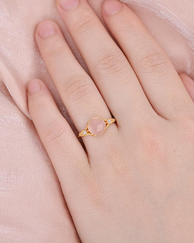 Rose Cut Pink Crsytal Vintage Inspired Yellow Gold Ring - Felicegals 丨Wedding ring 丨Fashion ring 丨Diamond ring 丨Gemstone ring--Felicegals 丨Wedding ring 丨Fashion ring 丨Diamond ring 丨Gemstone ring