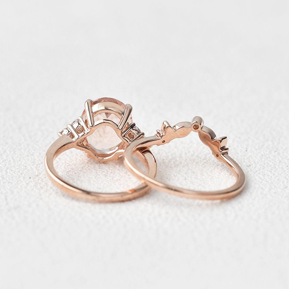 3.0ct Oval Cut Peachy Morganite Rose Gold Ring Set 2pcs - Felicegals 丨Wedding ring 丨Fashion ring 丨Diamond ring 丨Gemstone ring--Felicegals 丨Wedding ring 丨Fashion ring 丨Diamond ring 丨Gemstone ring