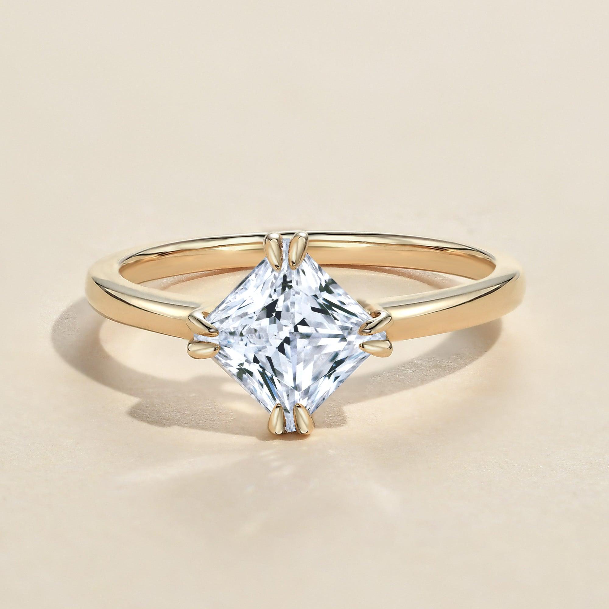 1.0ct Princess Cut Moissanite Double-Claw Solitaire Ring - Felicegals 丨Wedding ring 丨Fashion ring 丨Diamond ring 丨Gemstone ring