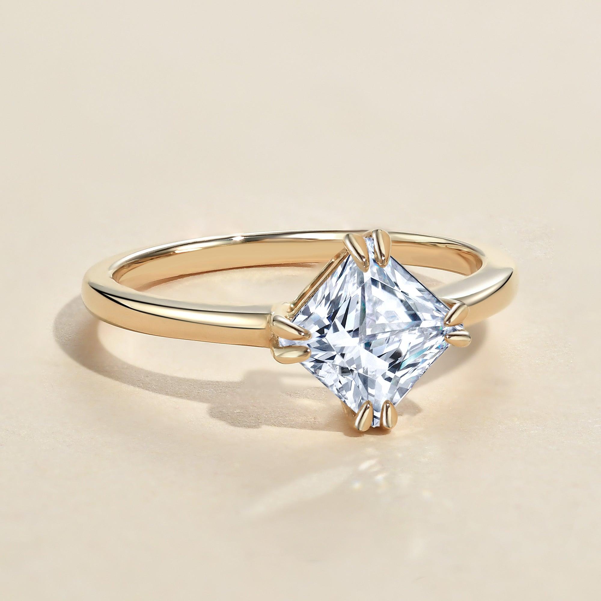 1.0ct Princess Cut Moissanite Double-Claw Solitaire Ring - Felicegals 丨Wedding ring 丨Fashion ring 丨Diamond ring 丨Gemstone ring