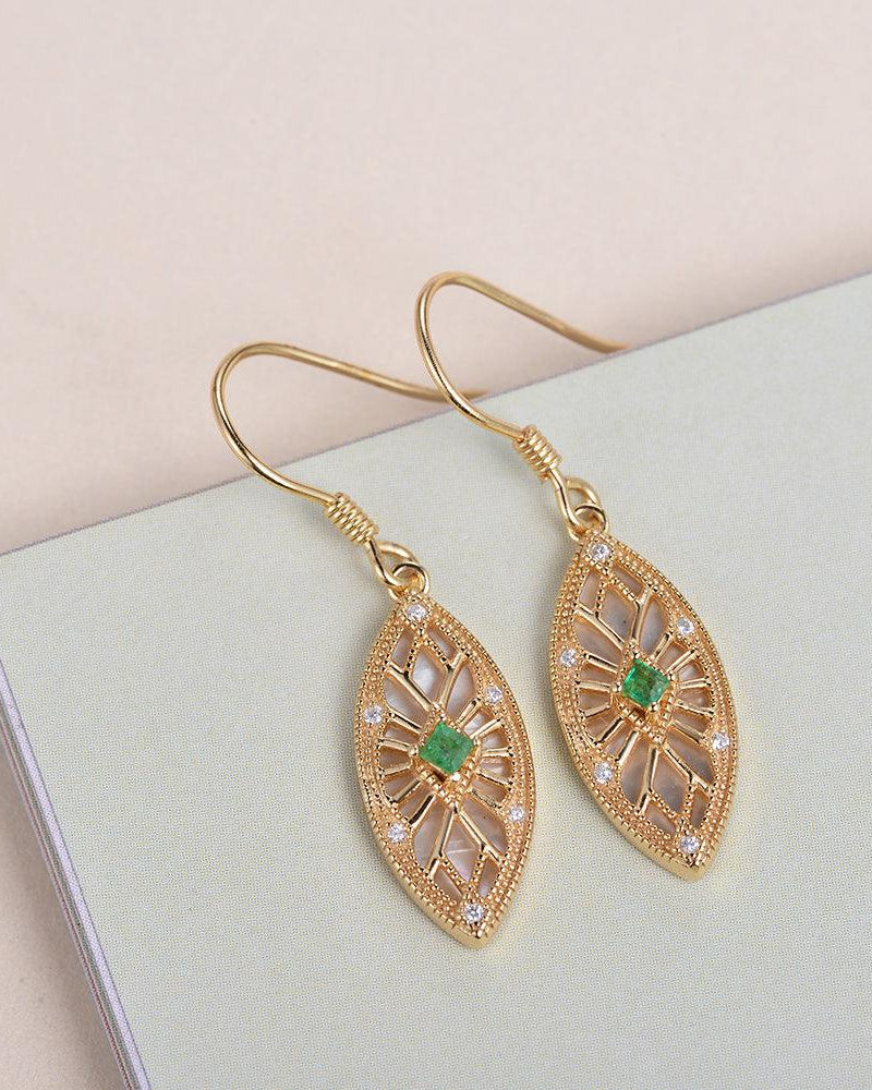 Vintage Inspired Natural Emerald Rose Gold Earrings - Felicegals 丨Wedding ring 丨Fashion ring 丨Diamond ring 丨Gemstone ring--Felicegals