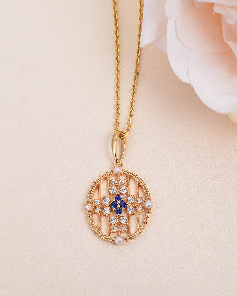 Natural Sapphire & Pearl & Moissanite Yellow Gold Necklace - Felicegals 丨Wedding ring 丨Fashion ring 丨Diamond ring 丨Gemstone ring--Felicegals