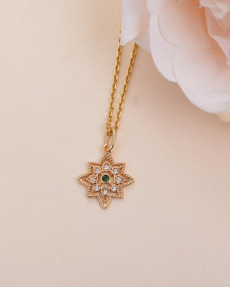 Natural Emerald & Moissanite Vintage Inspired Rose Gold Necklace - Felicegals 丨Wedding ring 丨Fashion ring 丨Diamond ring 丨Gemstone ring--Felicegals