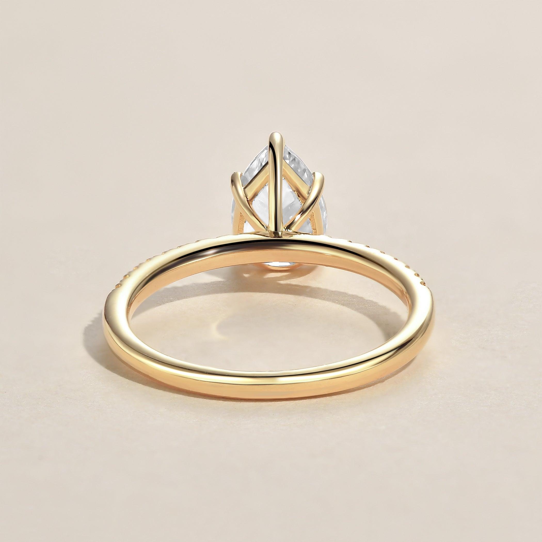 1.5ct Pear Shaped Moissanite Pave Classic Solitaire Ring - Felicegals 丨Wedding ring 丨Fashion ring 丨Diamond ring 丨Gemstone ring