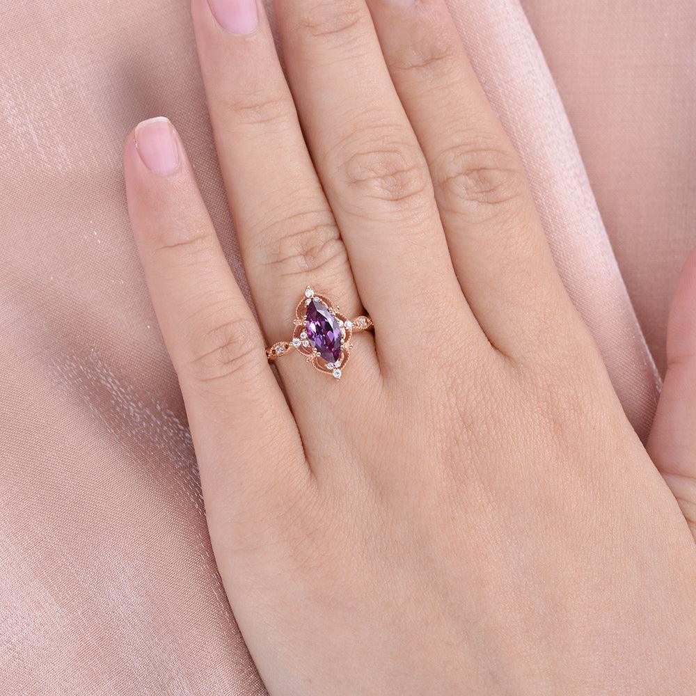 Marquise Cut Lab Alexandrite Art Deco Ring - Felicegals