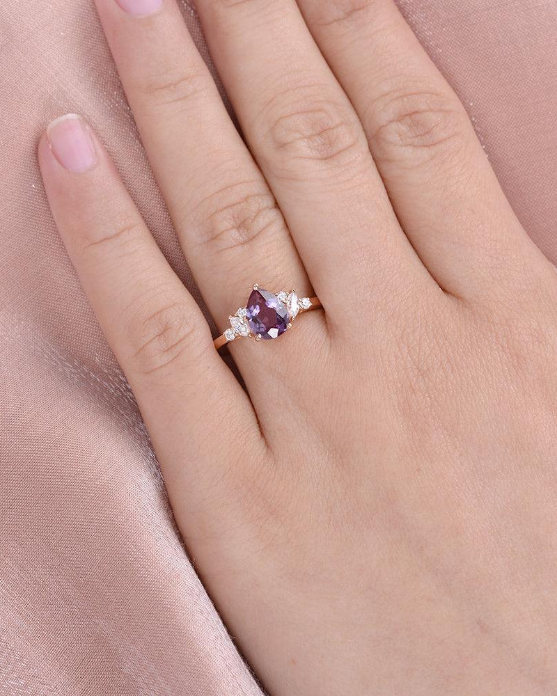 Pear Shaped Lab Alexandrite Rose Gold Ring - Felicegals