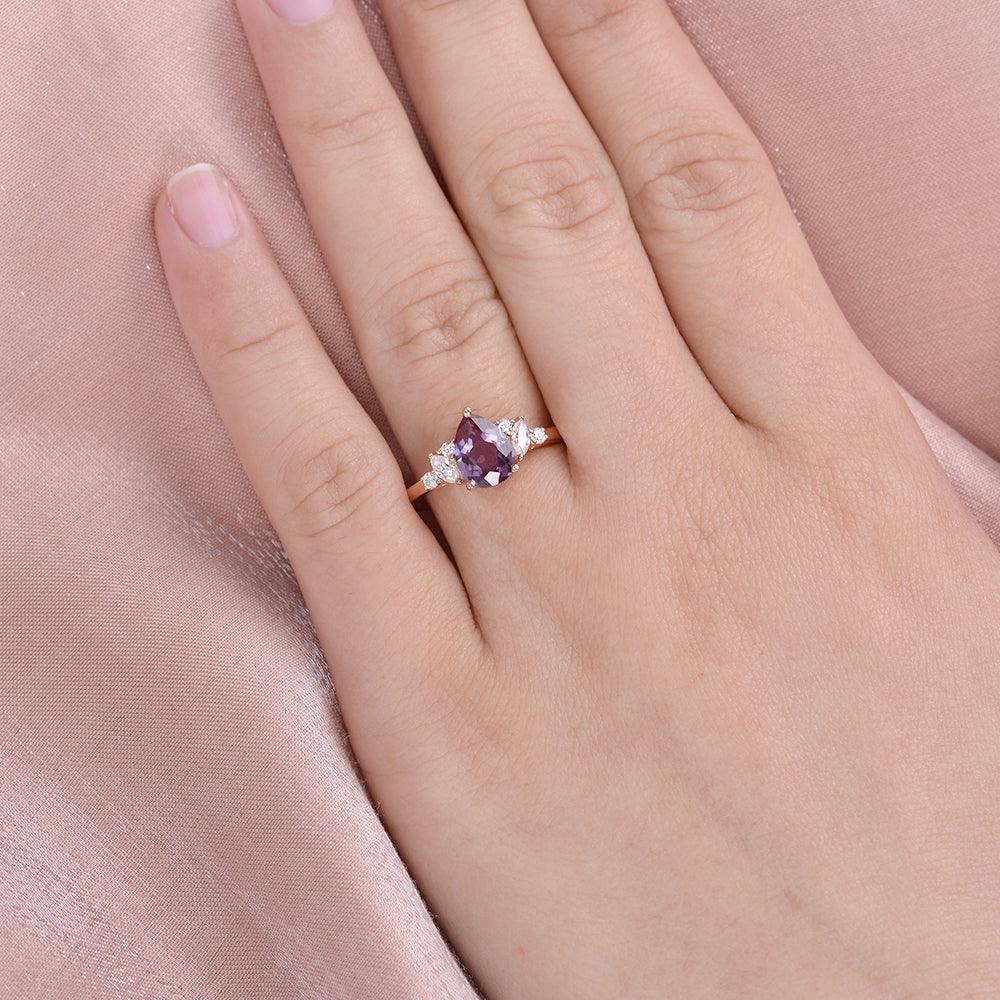 Pear Shaped Lab Alexandrite Rose Gold Ring - Felicegals