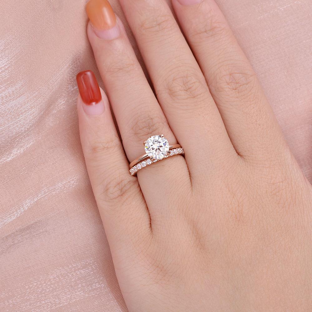 Felicegals 1.5ct Round Cut Moissanite Ring Set 2pcs - Felicegals 丨Wedding ring 丨Fashion ring 丨Diamond ring 丨Gemstone ring-Jewelry-Felicegals 丨Wedding ring 丨Fashion ring 丨Diamond ring 丨Gemstone ring