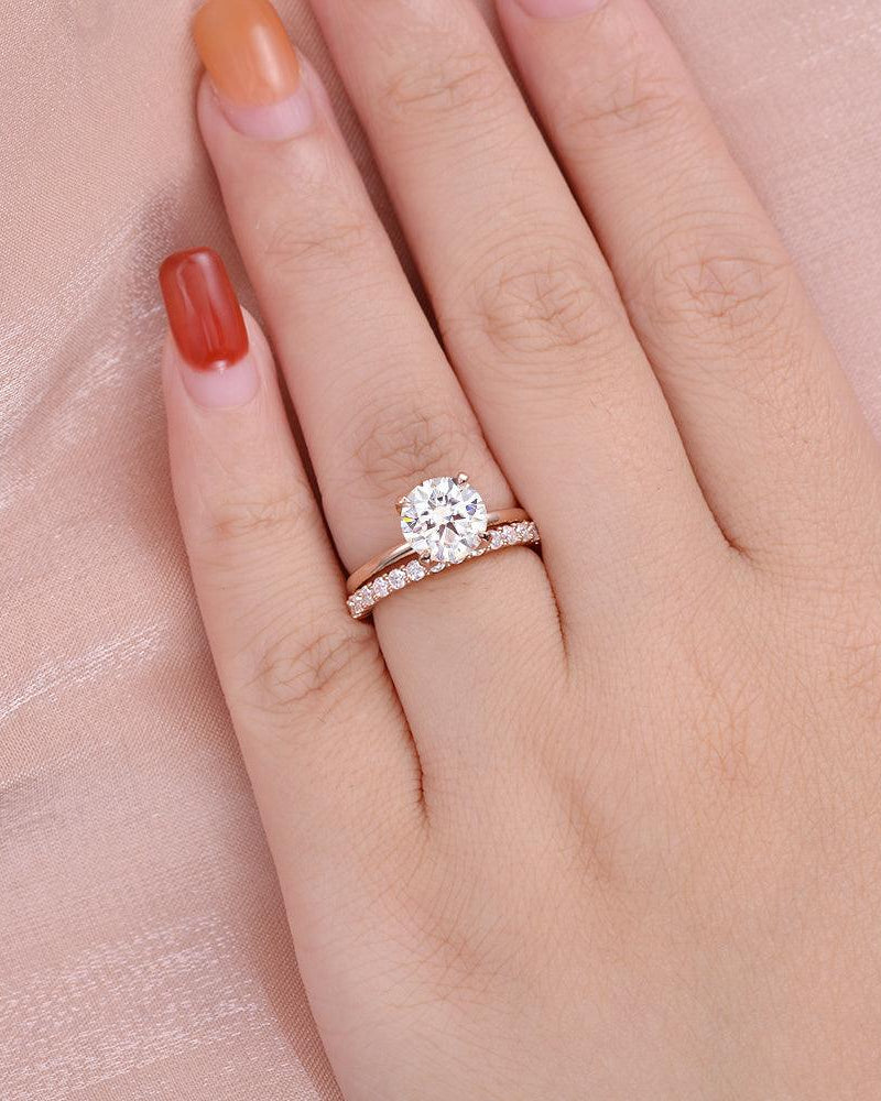 Felicegals 1.5ct Round Cut Moissanite Ring Set 2pcs - Felicegals 丨Wedding ring 丨Fashion ring 丨Diamond ring 丨Gemstone ring-Jewelry-Felicegals 丨Wedding ring 丨Fashion ring 丨Diamond ring 丨Gemstone ring