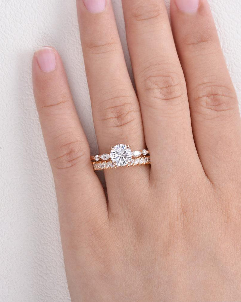 Moissanite Four Prongs Ring Set 2pcs - Felicegals