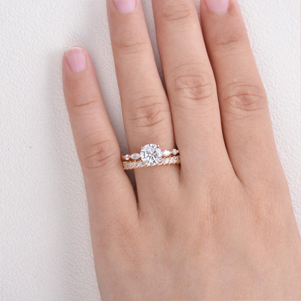 Moissanite Four Prongs Ring Set 2pcs - Felicegals