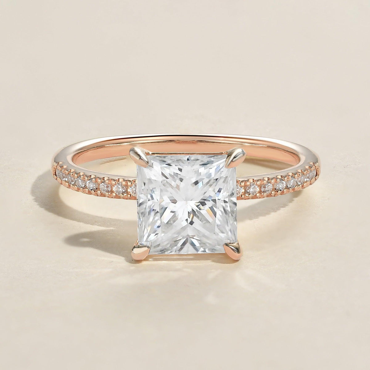 1.0ct Princess Cut Moissanite Pave Solitaire Ring – Felicegals