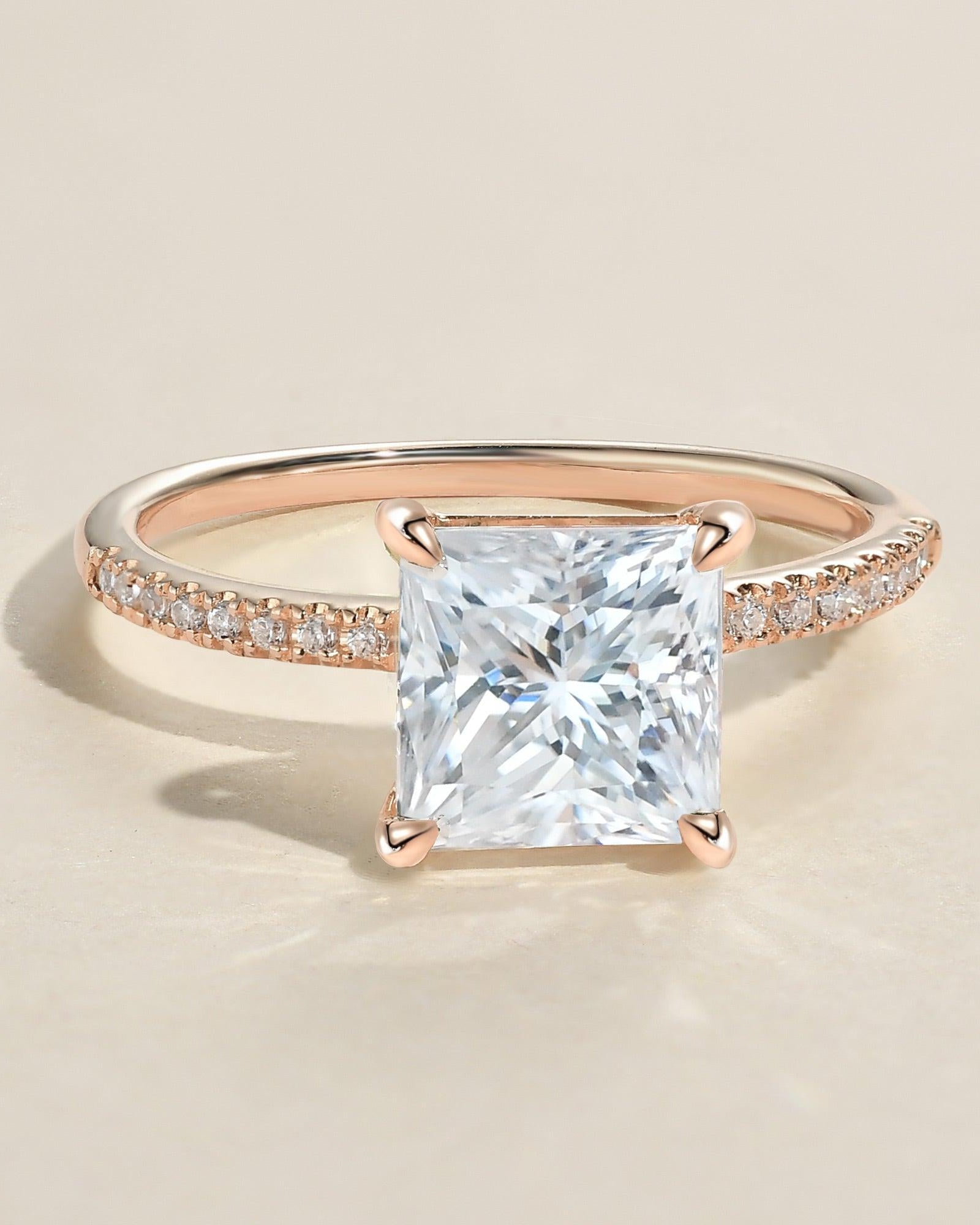 1.0ct Princess Cut Moissanite Pave Solitaire Ring - Felicegals 丨Wedding ring 丨Fashion ring 丨Diamond ring 丨Gemstone ring