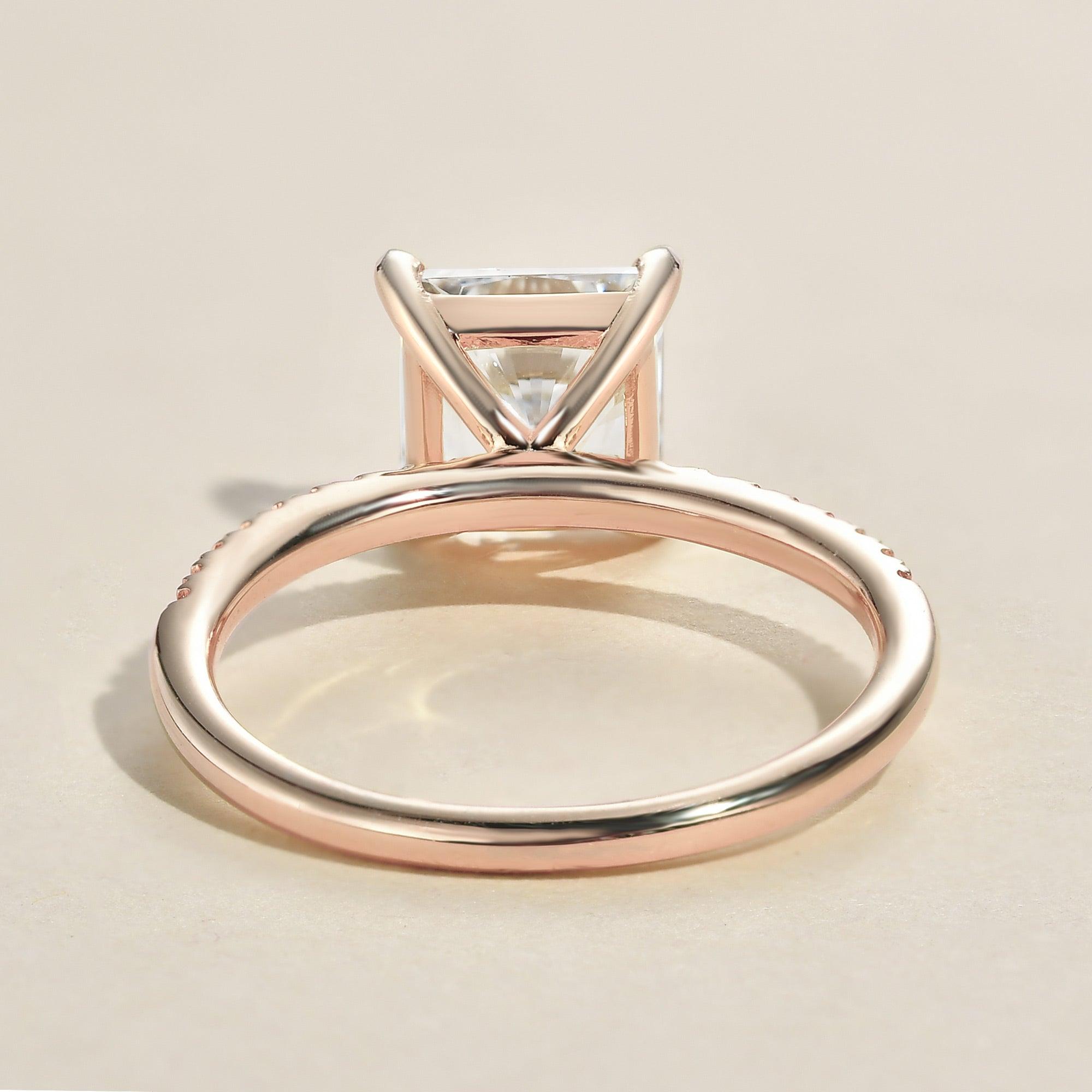 1.0ct Princess Cut Moissanite Pave Solitaire Ring - Felicegals 丨Wedding ring 丨Fashion ring 丨Diamond ring 丨Gemstone ring
