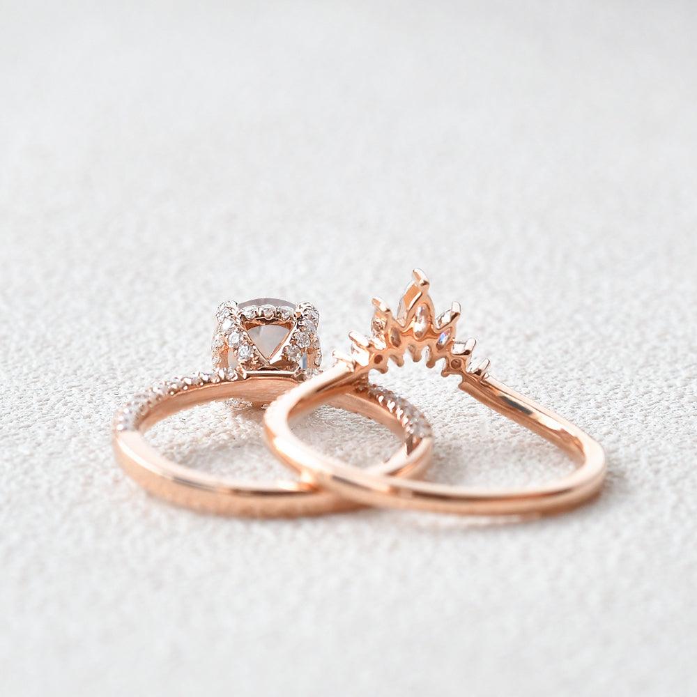 Felicegals Round Cut Moissanite Gold Ring Set 2pcs - Felicegals 丨Wedding ring 丨Fashion ring 丨Diamond ring 丨Gemstone ring--Felicegals 丨Wedding ring 丨Fashion ring 丨Diamond ring 丨Gemstone ring