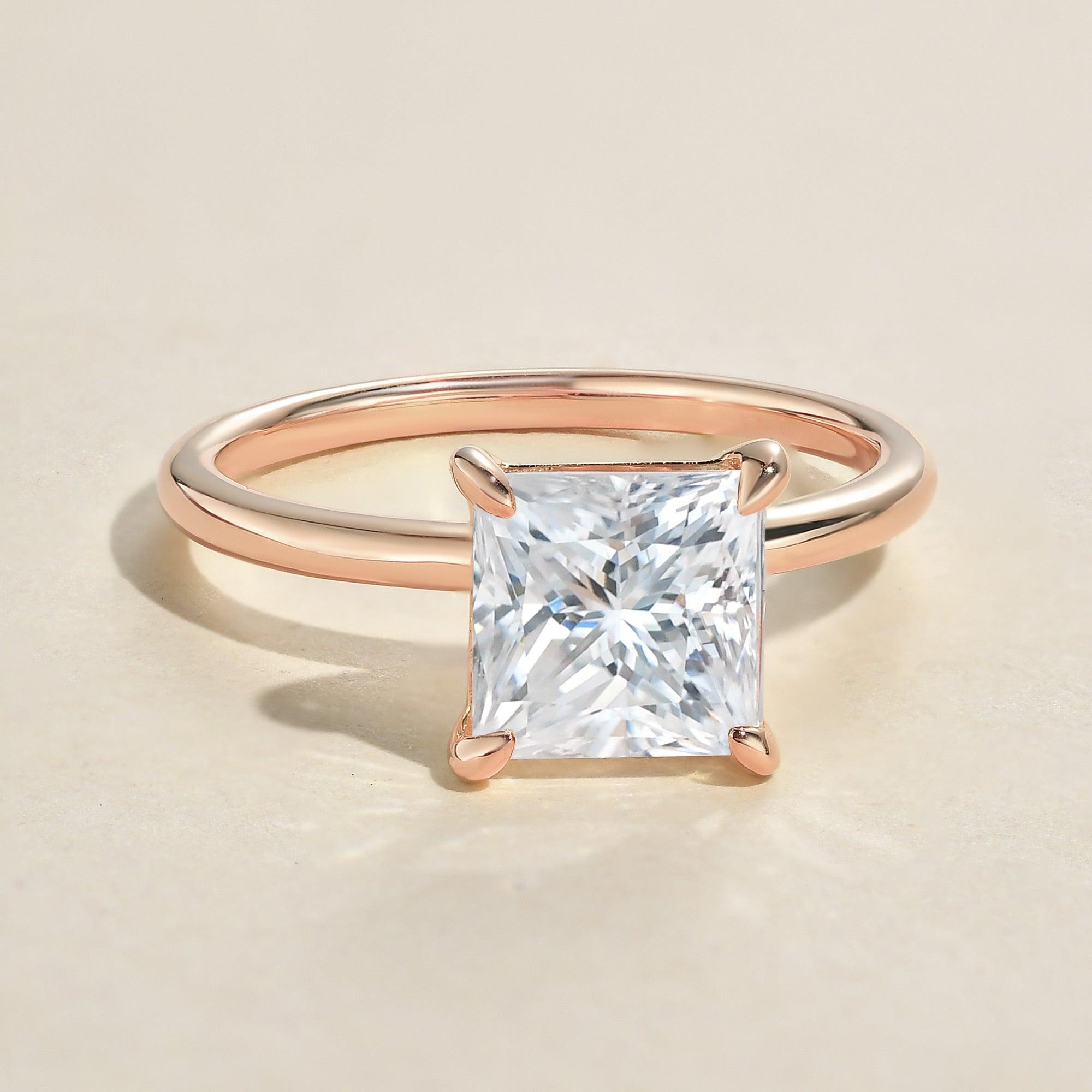 1.0ct Princess Cut Moissanite Classic Solitaire Ring - Felicegals 丨Wedding ring 丨Fashion ring 丨Diamond ring 丨Gemstone ring