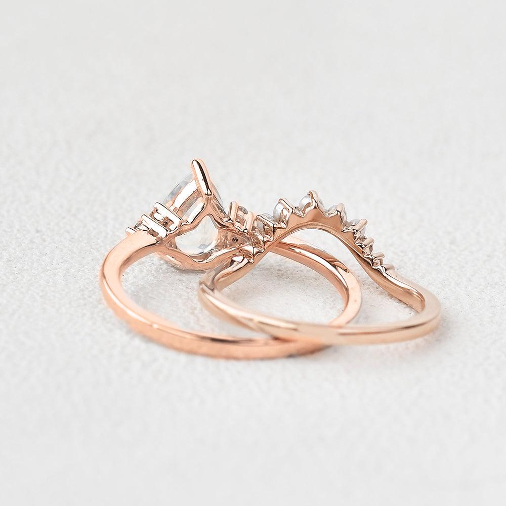 Pear Shaped Moonstone & Pearl Vintage Inspired Ring Set 2pcs - Felicegals 丨Wedding ring 丨Fashion ring 丨Diamond ring 丨Gemstone ring--Felicegals 丨Wedding ring 丨Fashion ring 丨Diamond ring 丨Gemstone ring