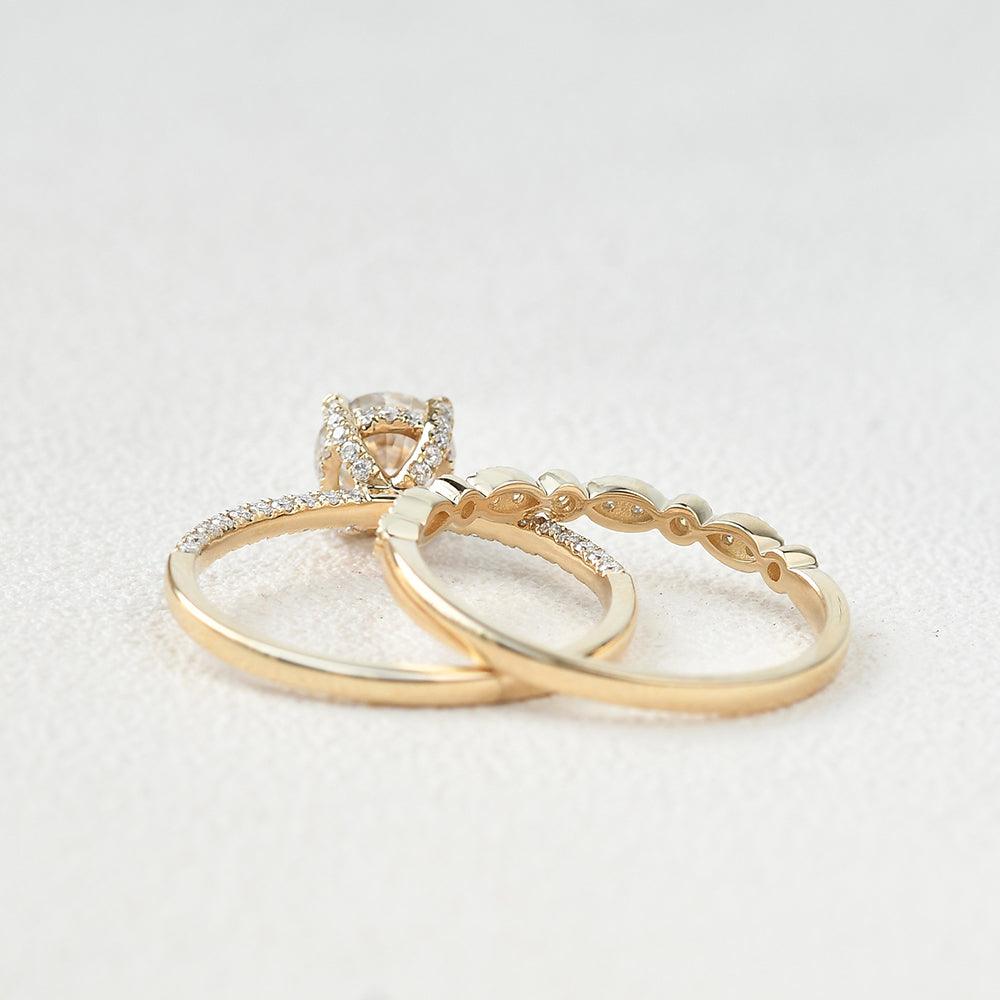 Classic 4 Prongs Moissanite Ring Set 2pcs - Felicegals 丨Wedding ring 丨Fashion ring 丨Diamond ring 丨Gemstone ring--Felicegals