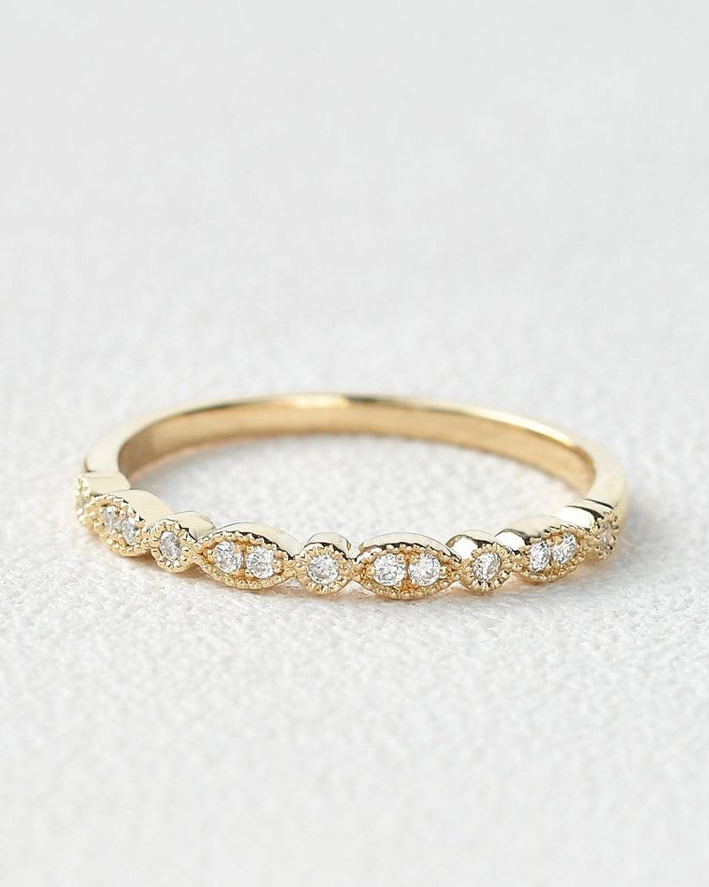 Moissanite Milgrain Dainty White/Rose Gold Ring - Felicegals 丨Wedding ring 丨Fashion ring 丨Diamond ring 丨Gemstone ring--Felicegals