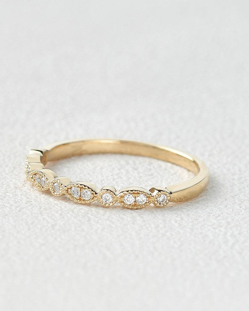 Moissanite Milgrain Dainty White/Rose Gold Ring - Felicegals 丨Wedding ring 丨Fashion ring 丨Diamond ring 丨Gemstone ring--Felicegals