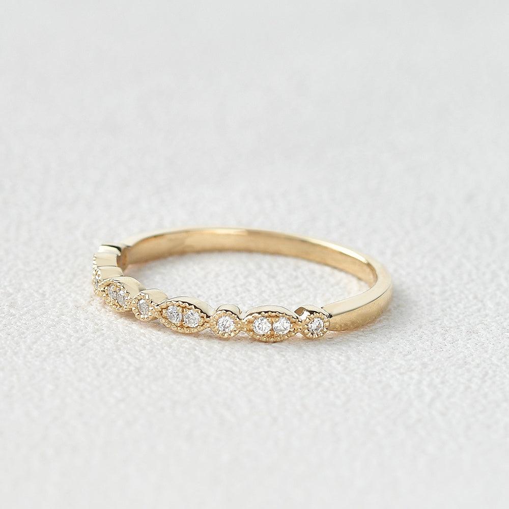 Moissanite Milgrain Dainty White/Rose Gold Ring - Felicegals 丨Wedding ring 丨Fashion ring 丨Diamond ring 丨Gemstone ring--Felicegals