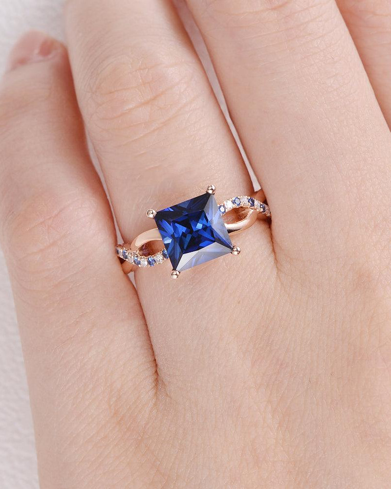 Bule Sapphire & Moissanite Retro Style Ring - Felicegals