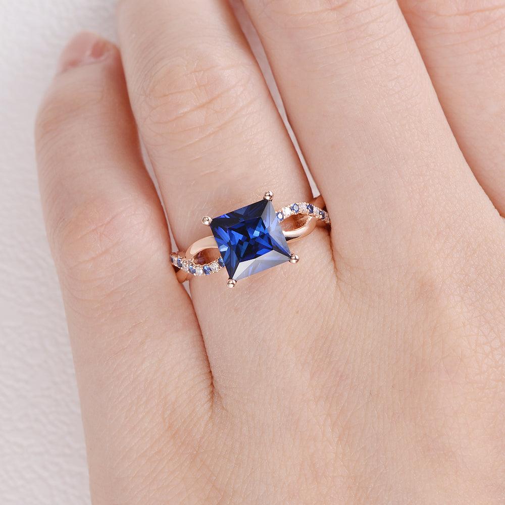 Bule Sapphire & Moissanite Retro Style Ring - Felicegals