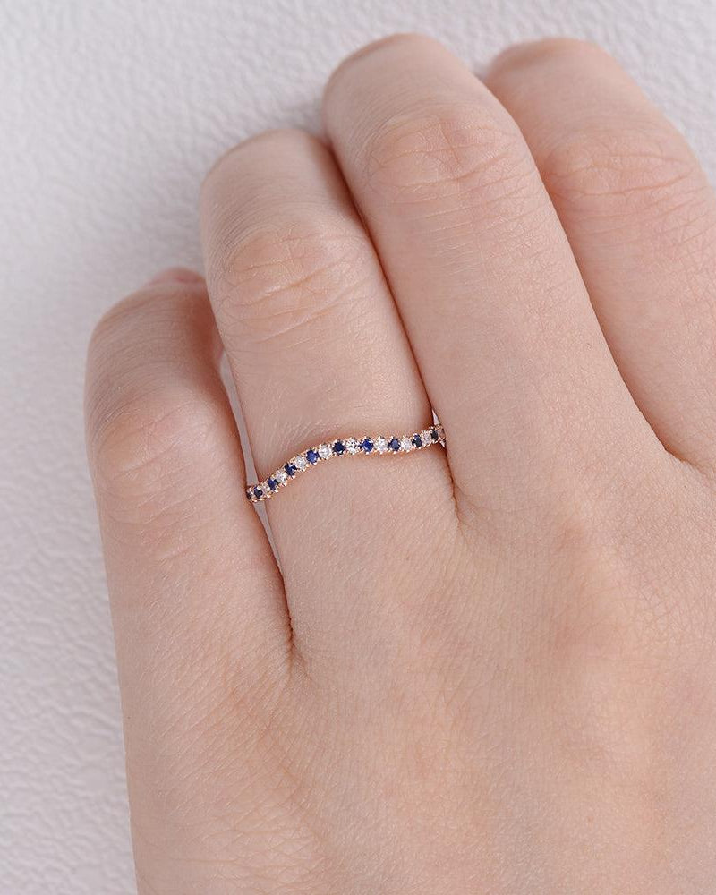 Bule Sapphire & Moissanite Wedding Band - Felicegals