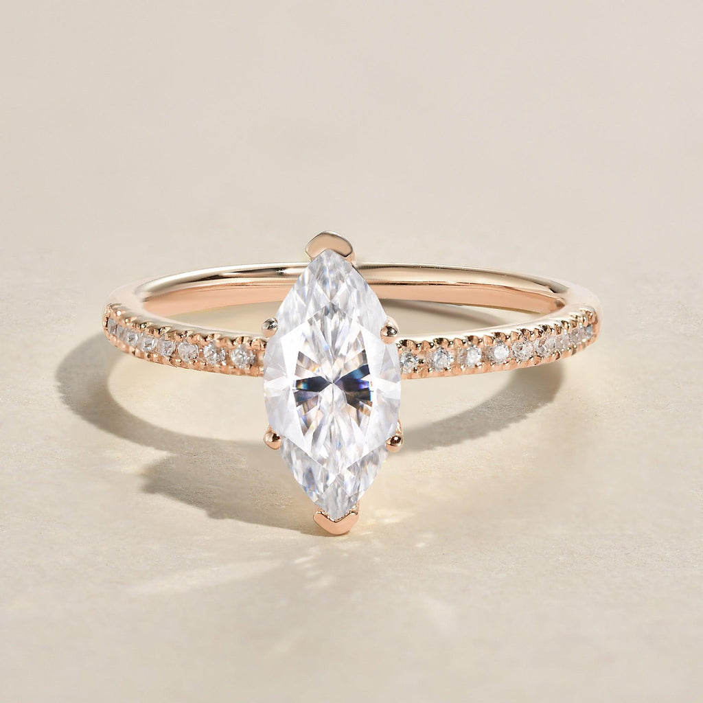 1.5ct Marquise Moissanite Pave Classic Solitaire Ring - Felicegals 丨Wedding ring 丨Fashion ring 丨Diamond ring 丨Gemstone ring