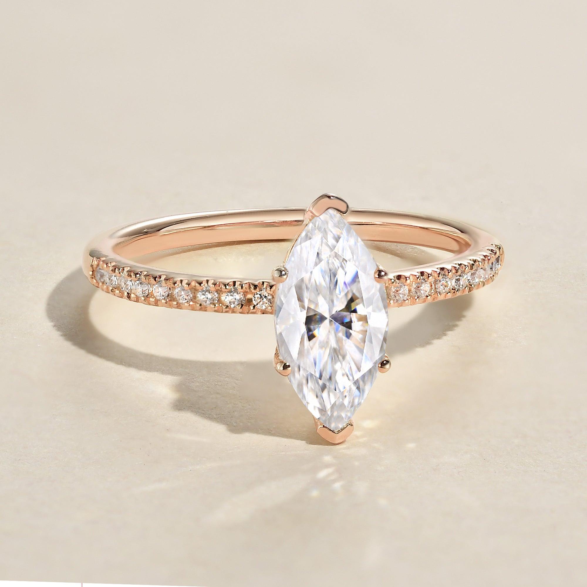 1.5ct Marquise Moissanite Pave Classic Solitaire Ring - Felicegals 丨Wedding ring 丨Fashion ring 丨Diamond ring 丨Gemstone ring