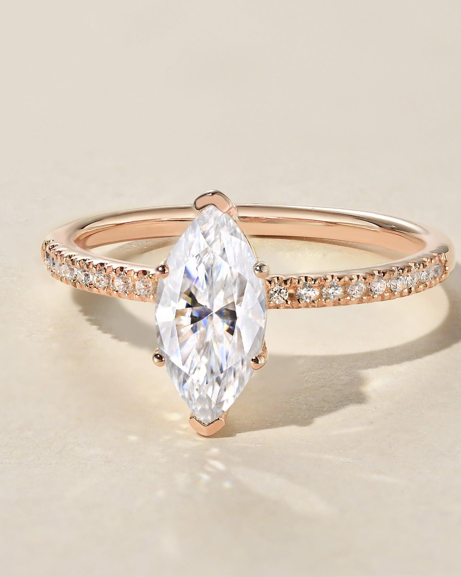 1.5ct Marquise Moissanite Pave Classic Solitaire Ring - Felicegals 丨Wedding ring 丨Fashion ring 丨Diamond ring 丨Gemstone ring