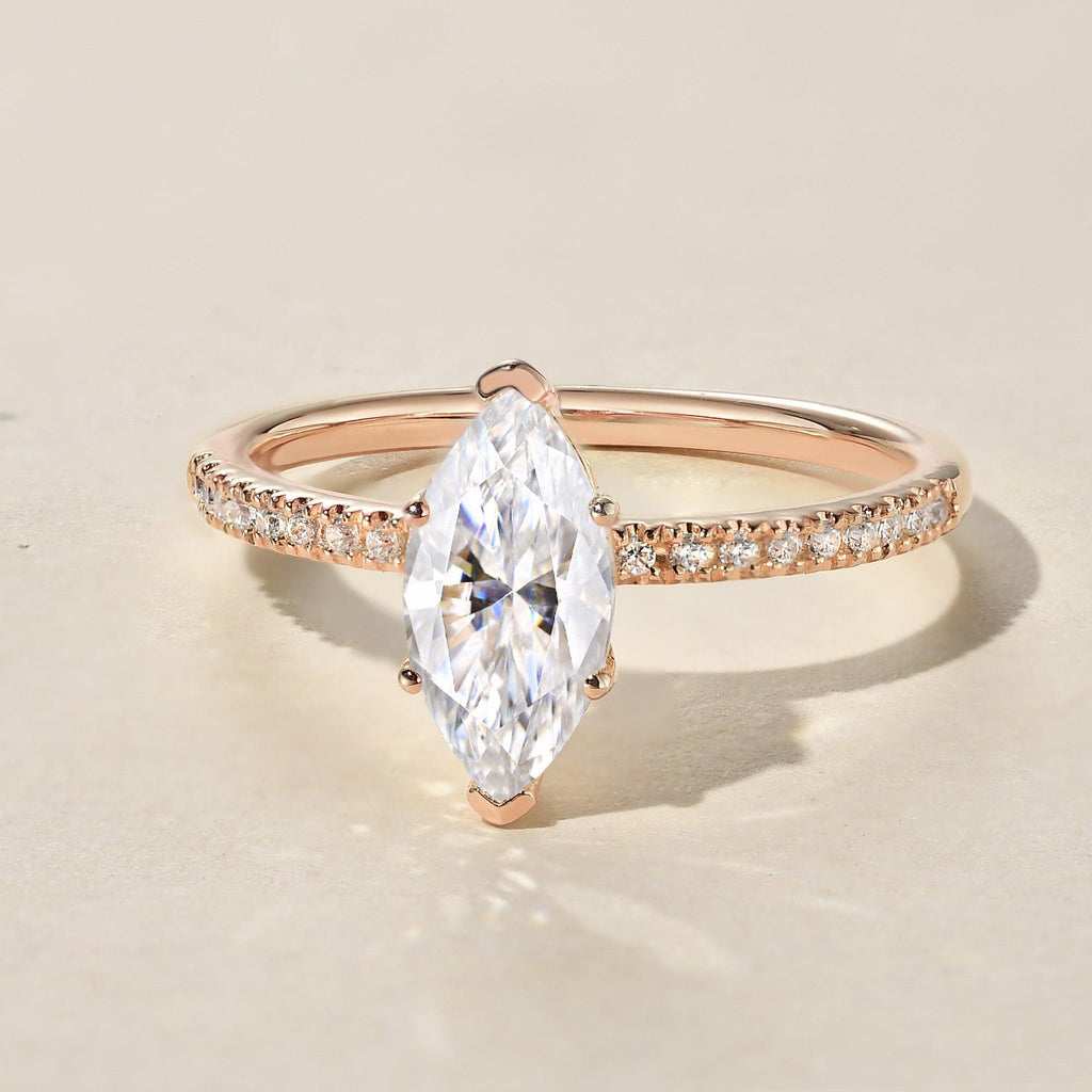 1.5ct Marquise Moissanite Pave Classic Solitaire Ring - Felicegals 丨Wedding ring 丨Fashion ring 丨Diamond ring 丨Gemstone ring