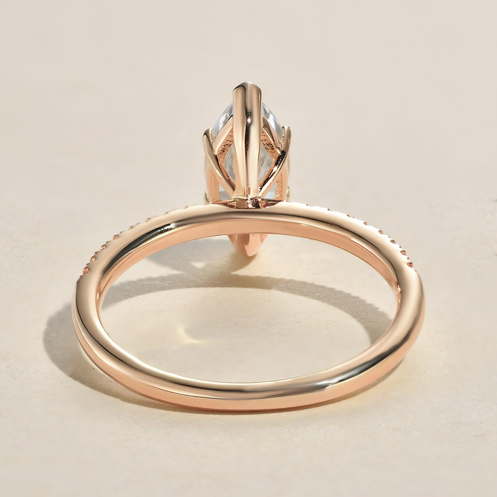 1.5ct Marquise Moissanite Pave Classic Solitaire Ring - Felicegals 丨Wedding ring 丨Fashion ring 丨Diamond ring 丨Gemstone ring