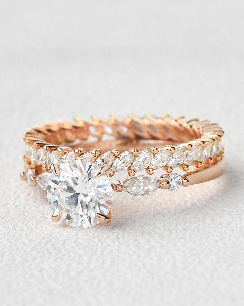 Moissanite Four Prongs Ring Set 2pcs - Felicegals