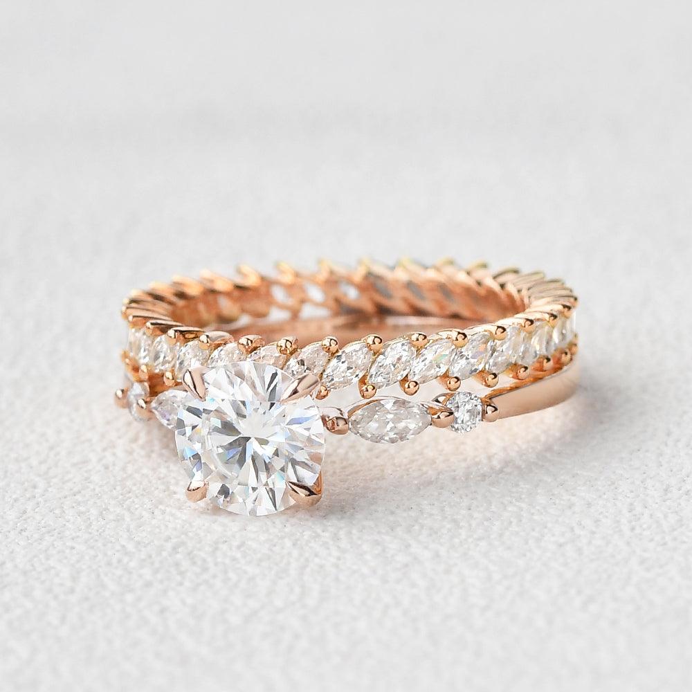 Moissanite Four Prongs Ring Set 2pcs - Felicegals