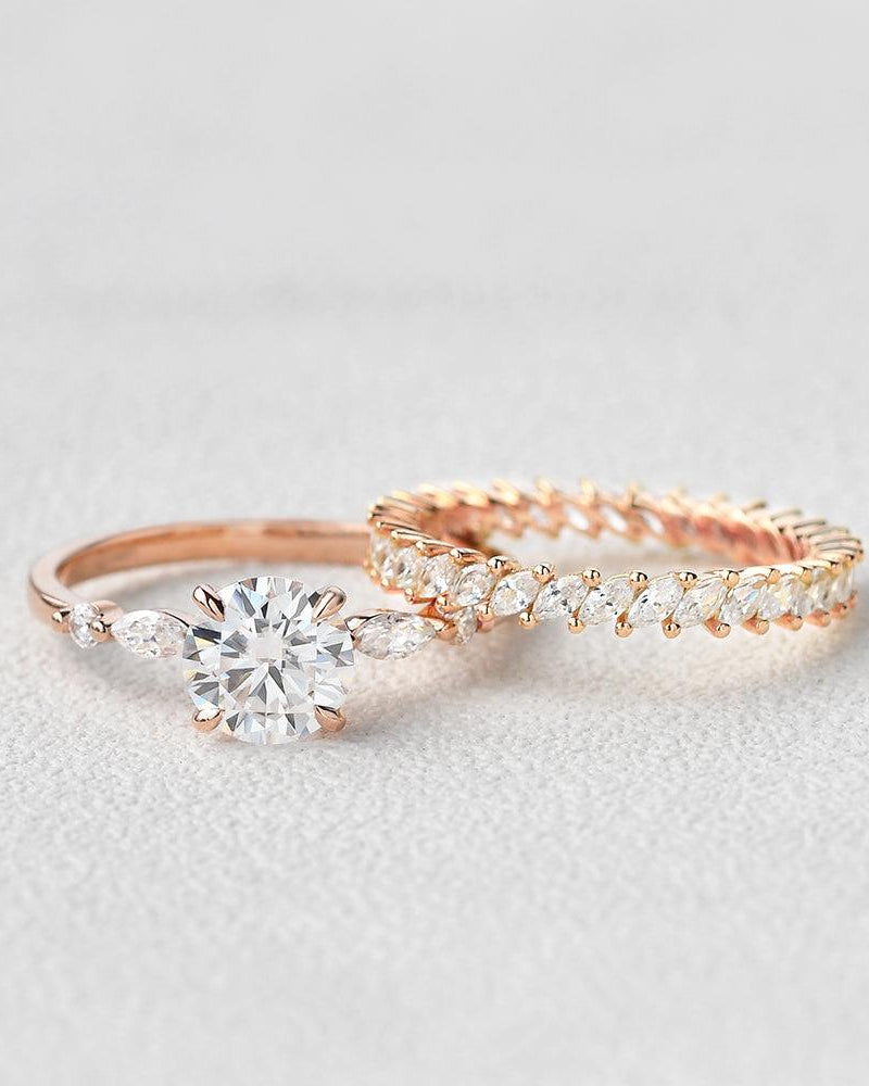 Moissanite Four Prongs Ring Set 2pcs - Felicegals