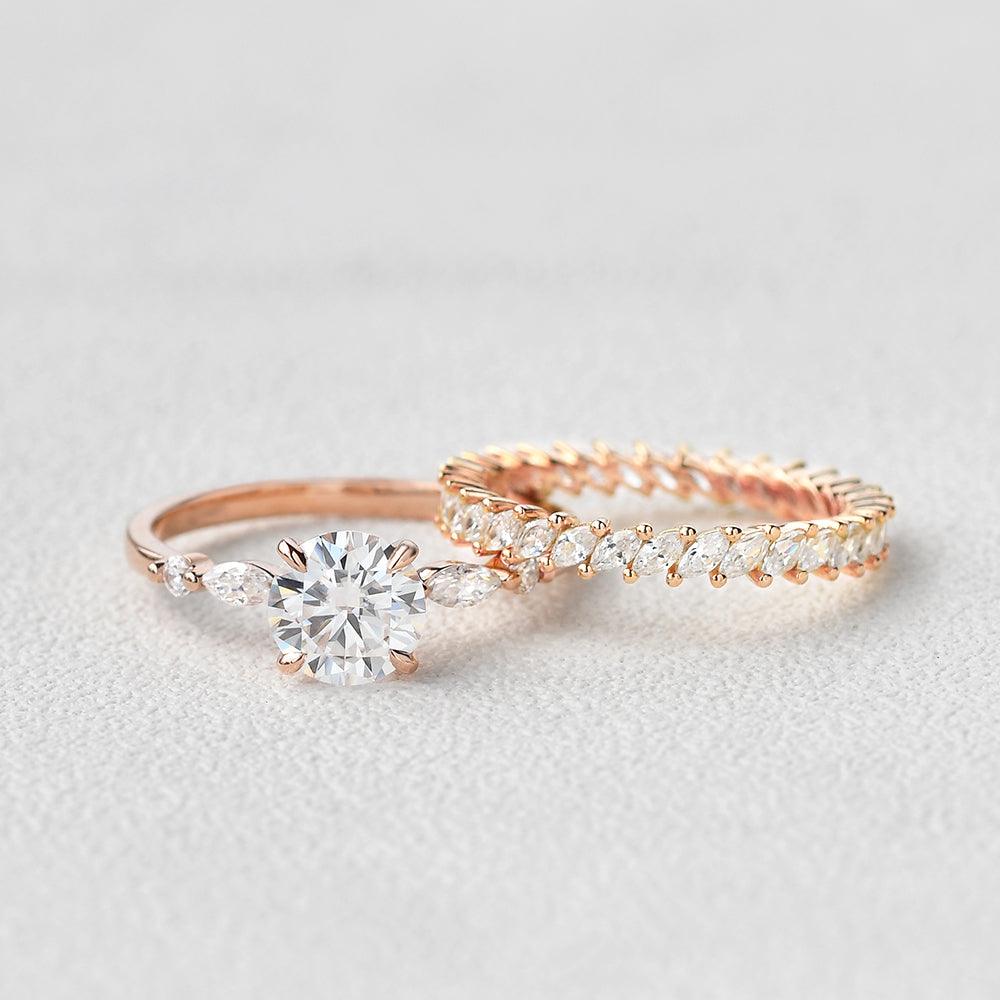 Moissanite Four Prongs Ring Set 2pcs - Felicegals