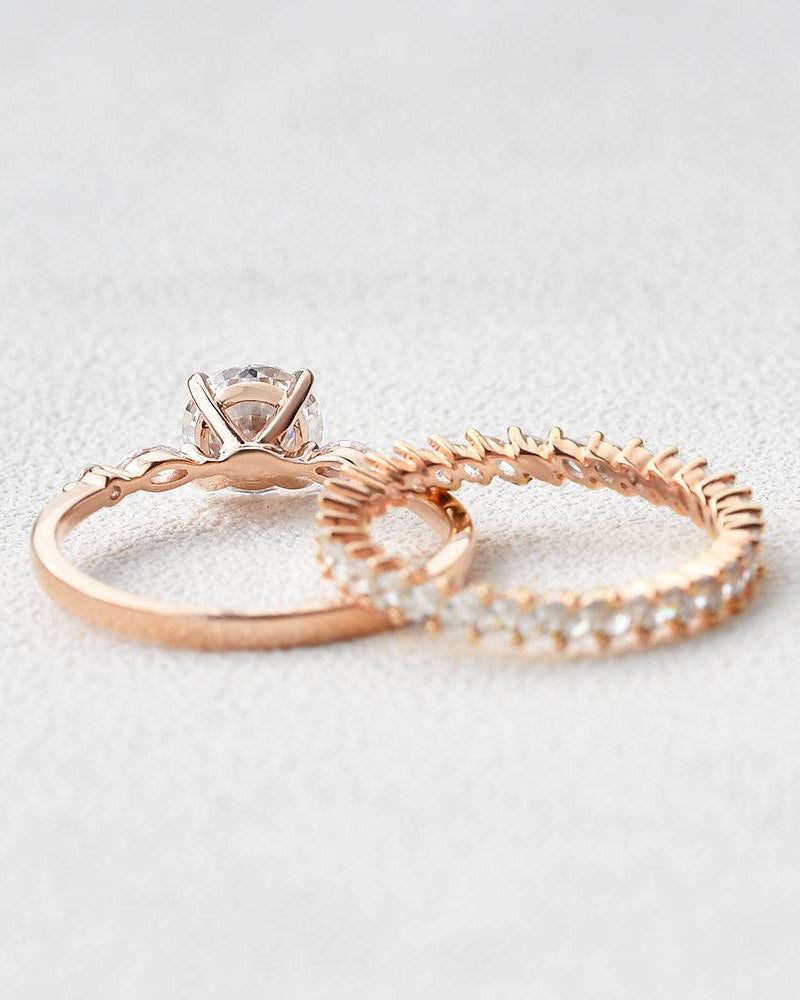 Moissanite Four Prongs Ring Set 2pcs - Felicegals