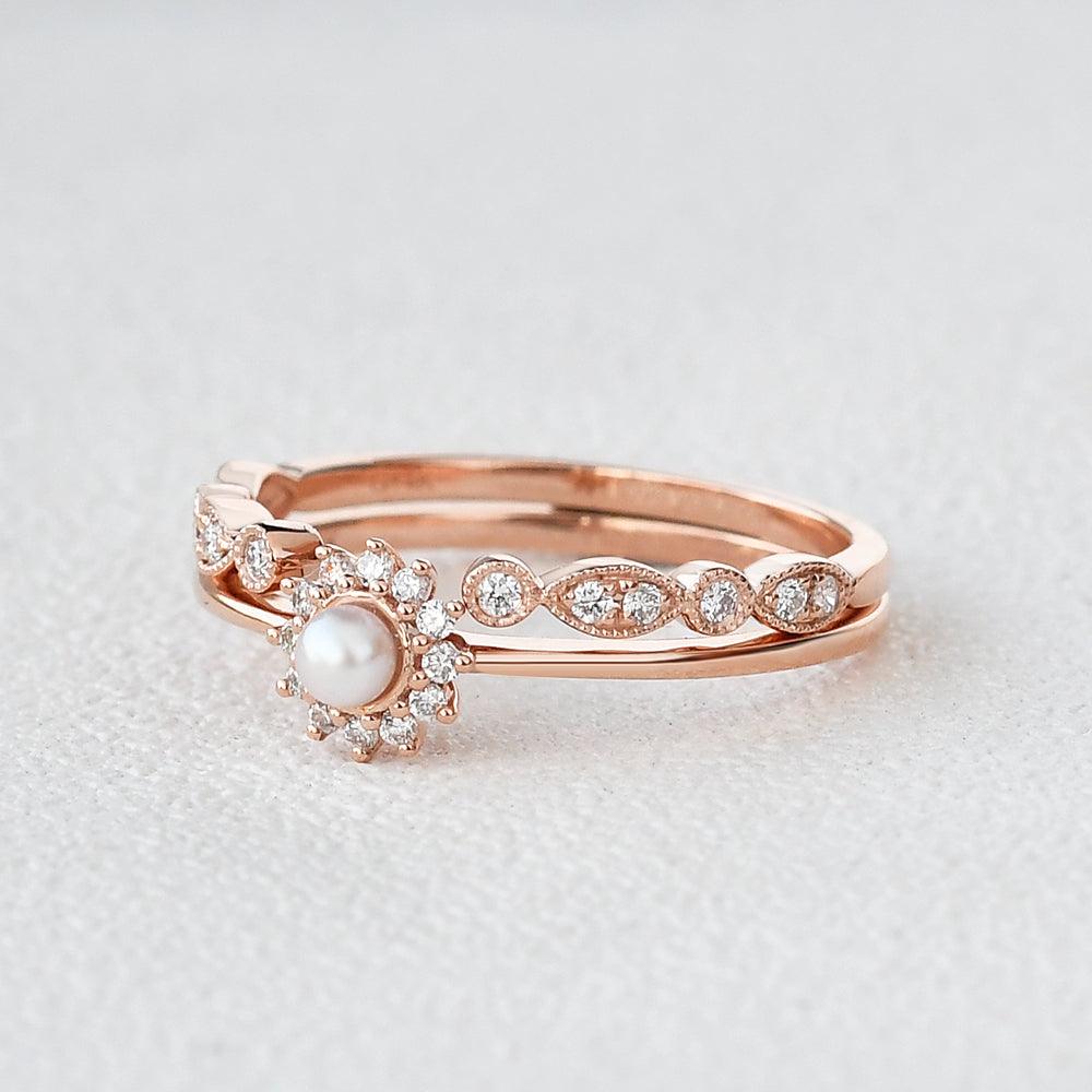 Mini Akoya Rose Gold Ring Set 2pcs - Felicegals
