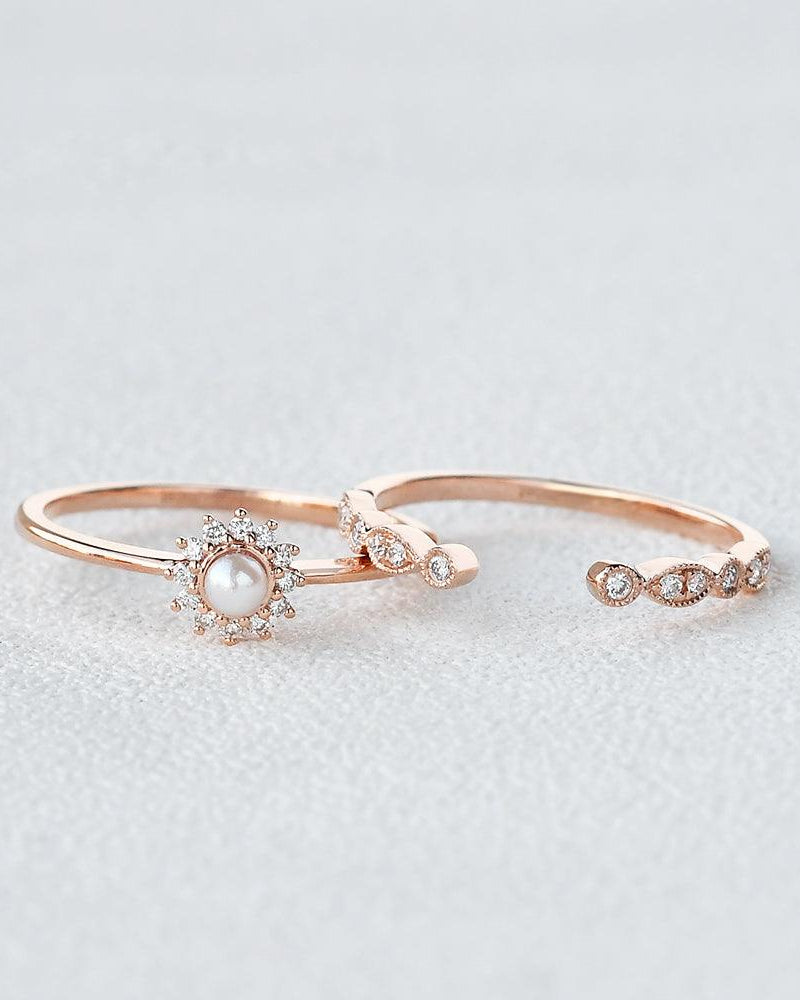 Mini Akoya Rose Gold Ring Set 2pcs - Felicegals