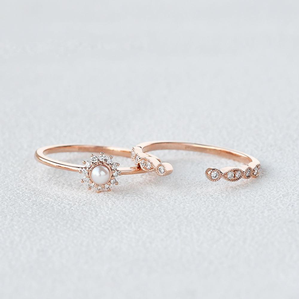 Mini Akoya Rose Gold Ring Set 2pcs - Felicegals
