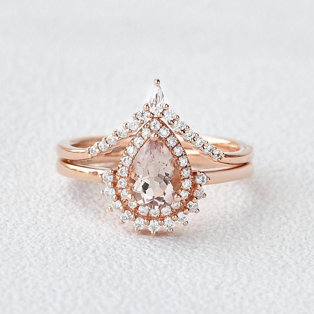 Peachy Morganite Rose Gold Ring Set 2pcs - Felicegals