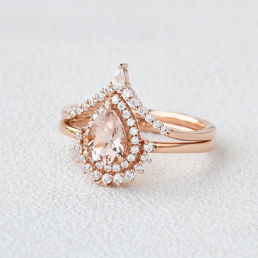 Peachy Morganite Rose Gold Ring Set 2pcs - Felicegals